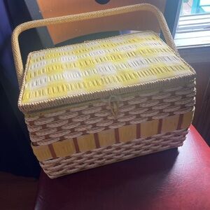 Vintage retro Sewing Kit Basket with supplies inside Wicker JcPenney Japan Rare